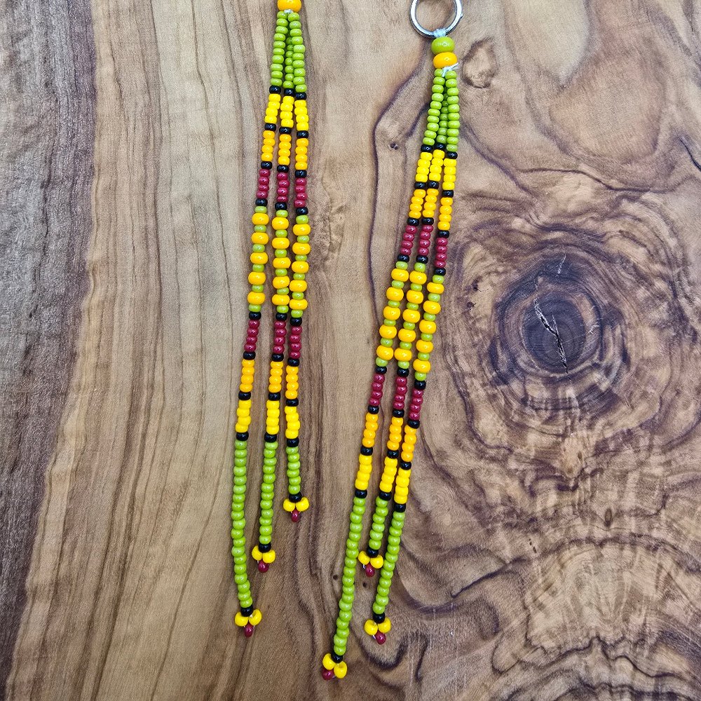 Long Native-Inspired Beaded Dangle Earrings Green