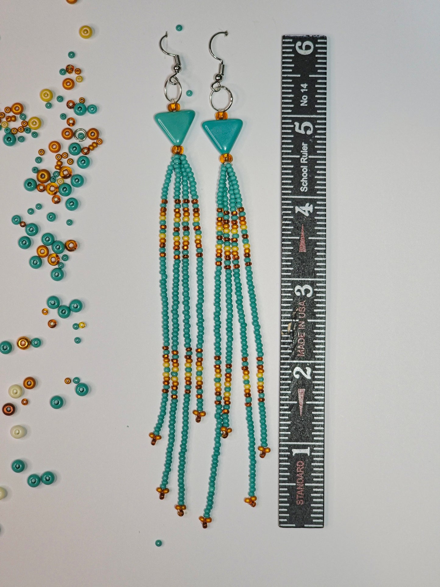 Southwest-Inspired Native Fringe Shoulder Duster Beaded Earrings – Turquoise & Sand