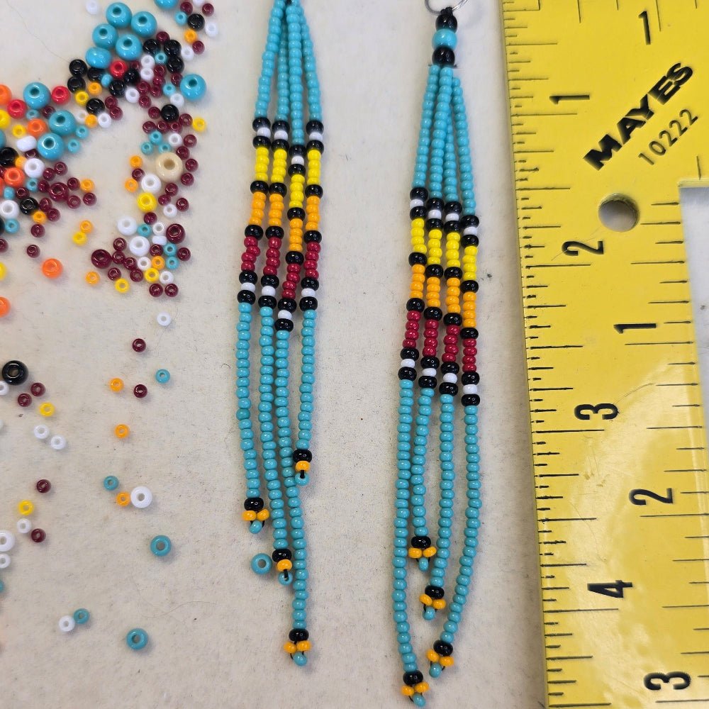 Long Native-Inspired Beaded Dangle Earrings