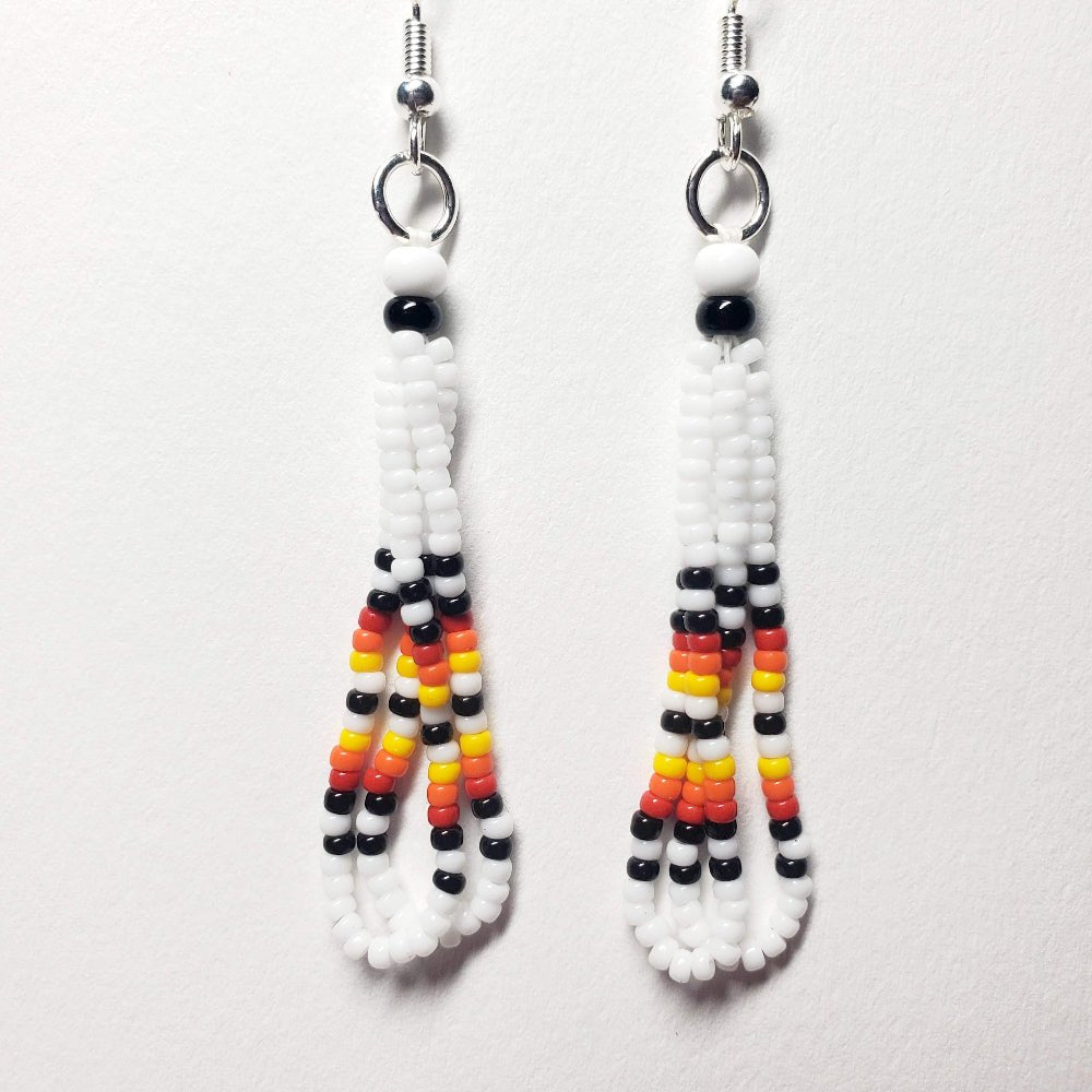 White Fire Two-Dangle Earrings – Native American Style – Handmade with Czech Glass Beads