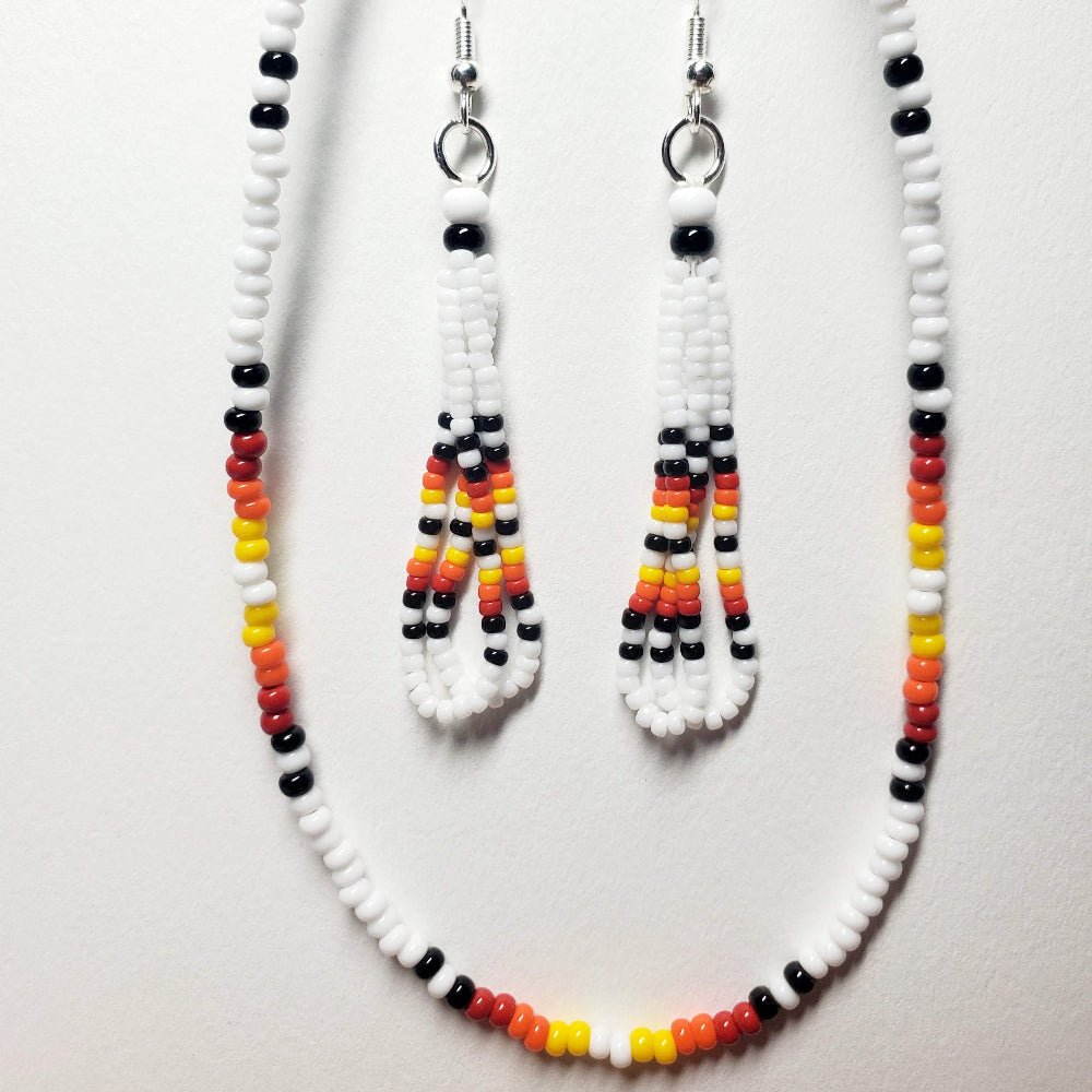 Native American Beaded Necklace & Earring Set – “Fire Spirit”
