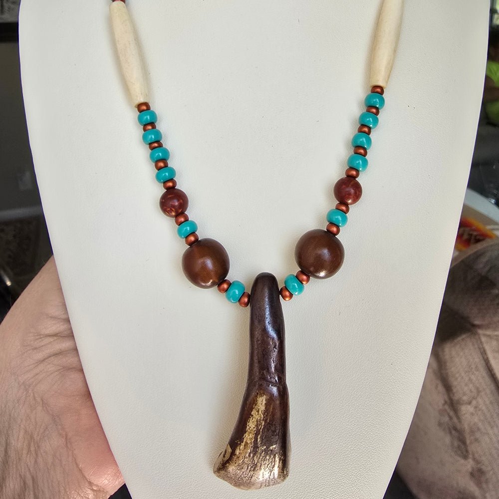 Buffalo Tooth Horn Beaded Necklace at Crafty Native
