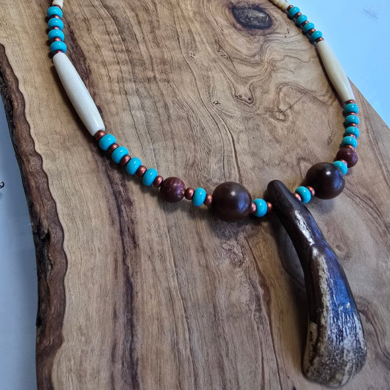 Buffalo Tooth Horn Beaded Necklace with Traditional Native American Colors at Crafty Native