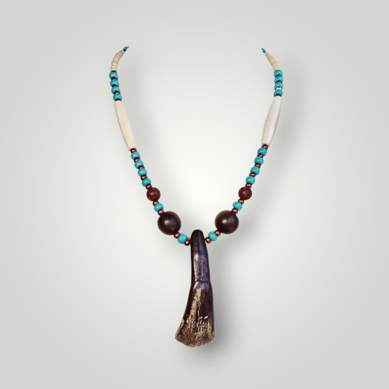 Buffalo Tooth Horn Beaded Necklace Horn with Traditional Native American Colors at Crafty Native