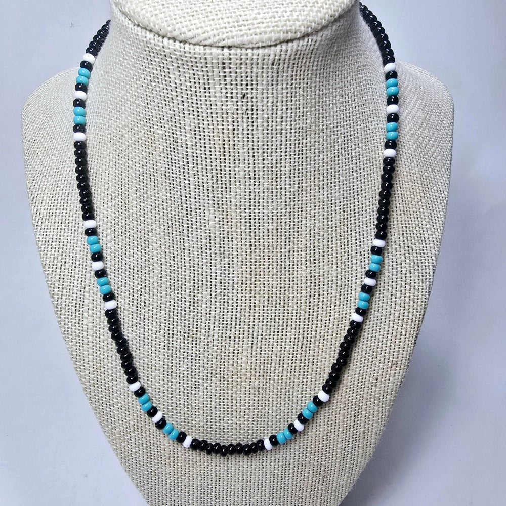 Handmade Simple Big Bead Necklace | Traditional Native American Colors Black & Turquoise