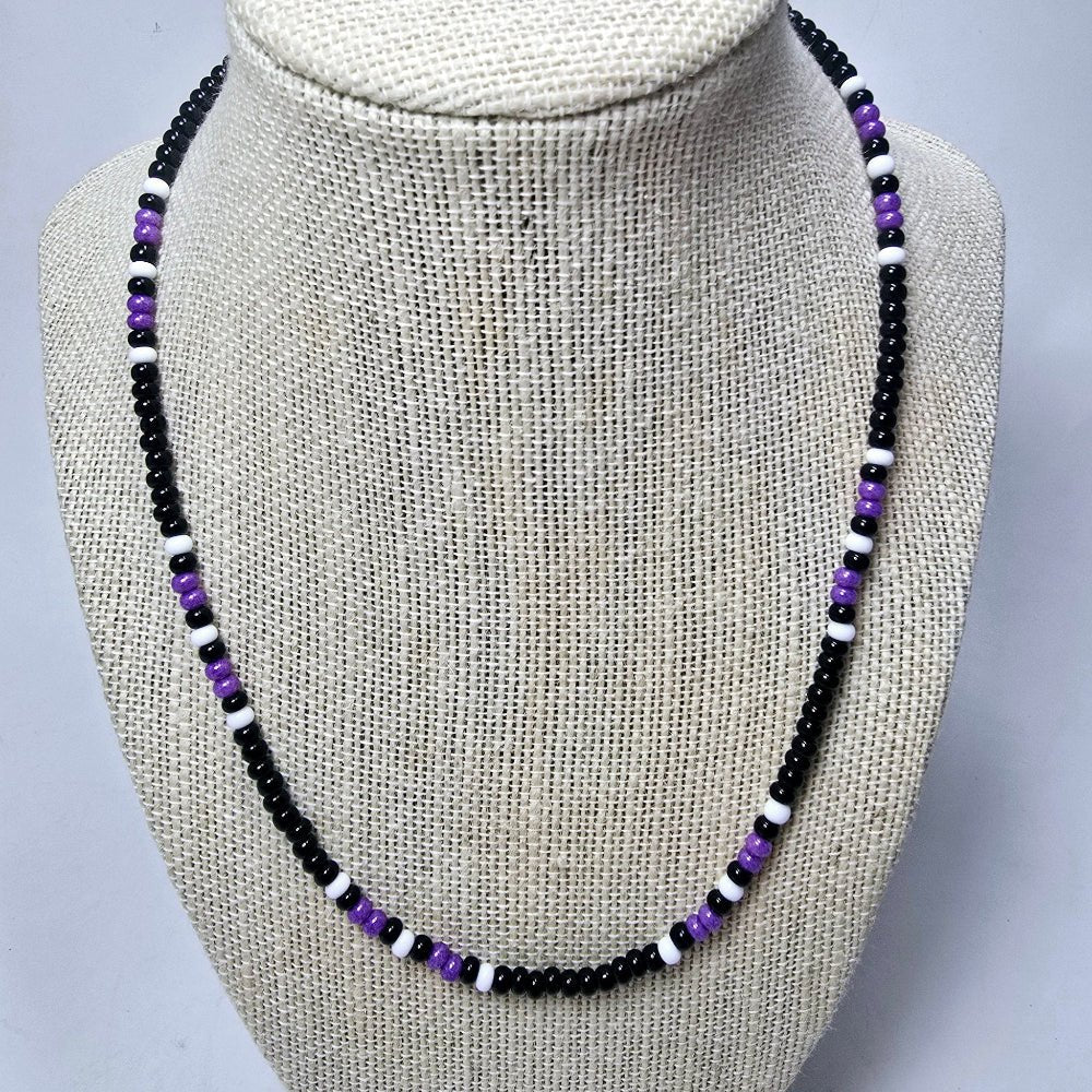 Handmade Simple Big Bead Necklace | Traditional Native American Colors Black & Purple