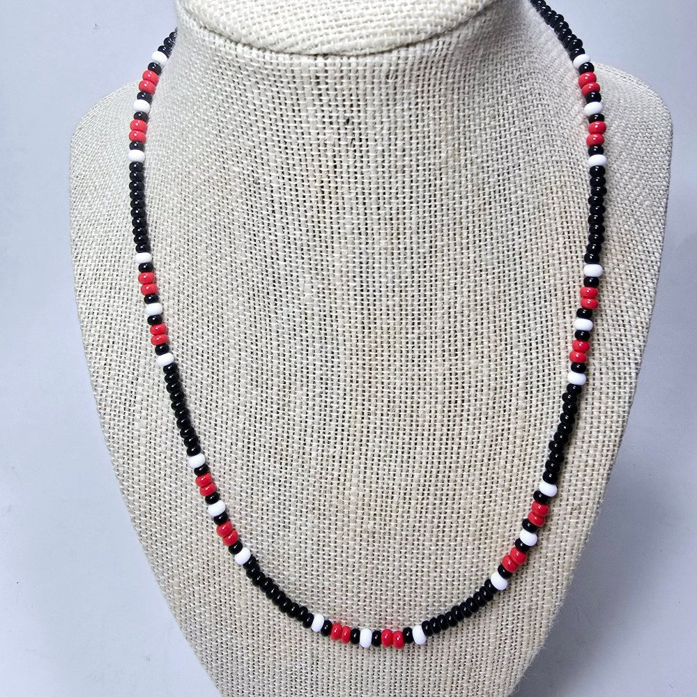 Handmade Simple Big Bead Necklace | Traditional Native American Colors Black & Red