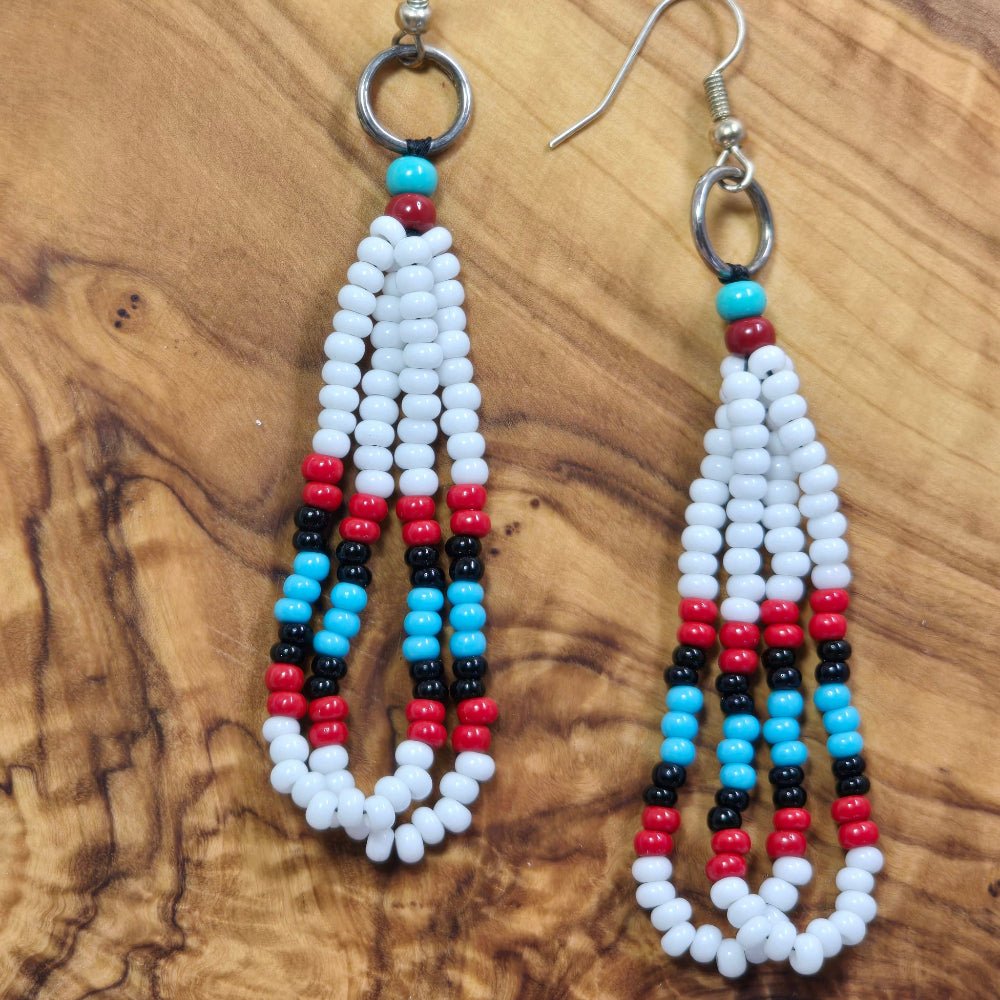 Red & White Two Dangle Earrings – Native American Style