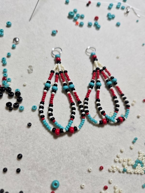 Traditional Native Style Loop Earring Black Red with Traditional Native American Colors at Crafty Native