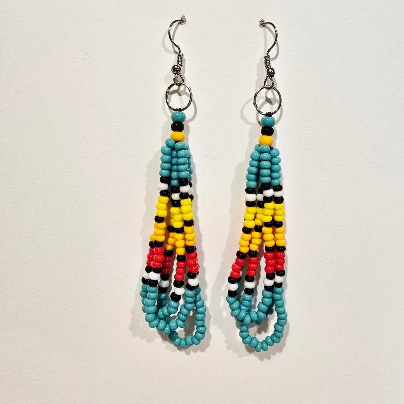 Turquoise Sky – Native American Style 3 loops Earrings with Traditional Native American Colors at Crafty Native
