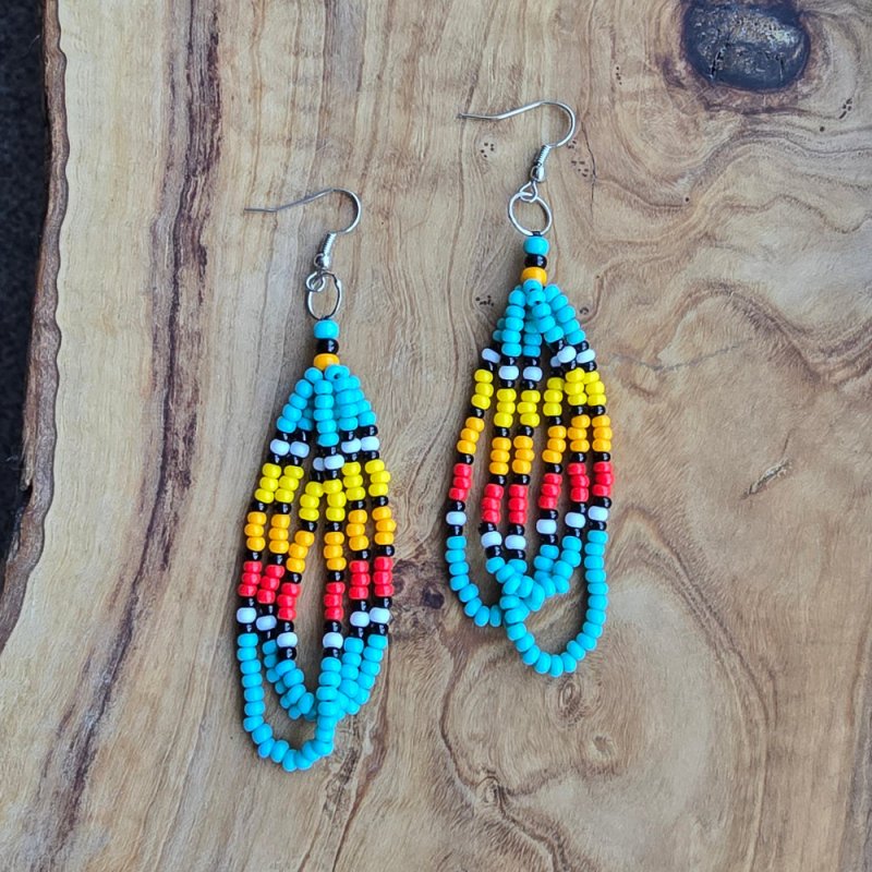 Turquoise Sky – Native American Style 3 loops Earrings with Traditional Native American Colors at Crafty Native