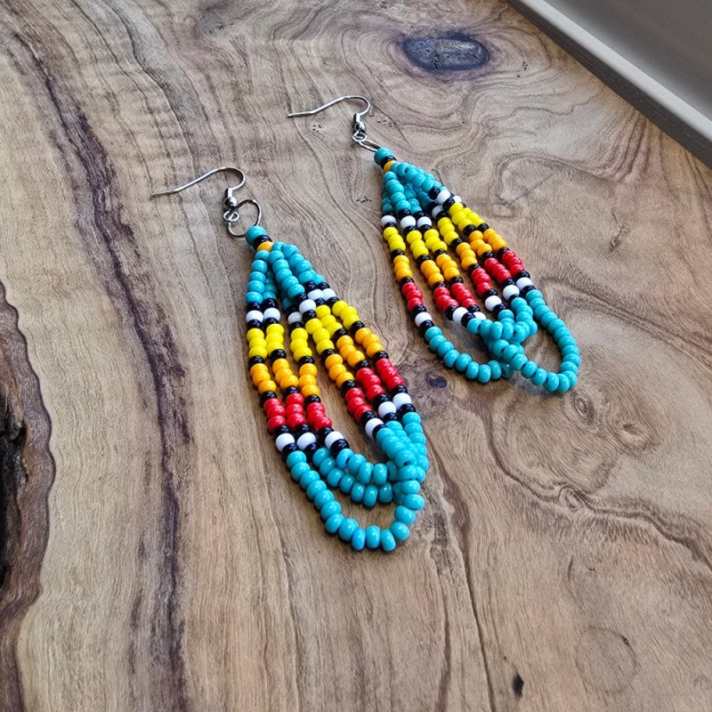 Turquoise Sky – Native American Style 3 loops Earrings with Traditional Native American Colors at Crafty Native