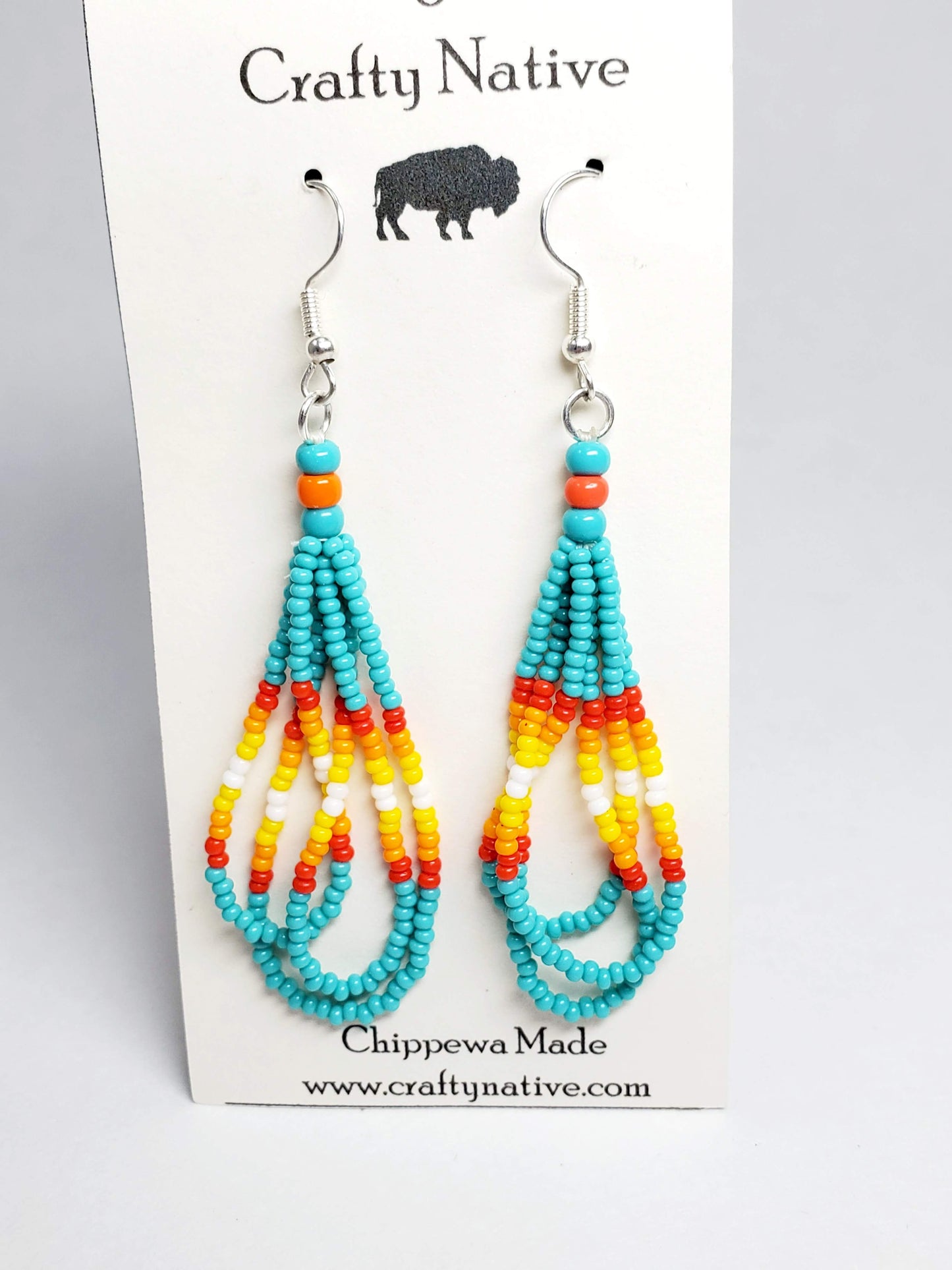 “Fire & Sky” – Native American Style Teardrop Dangle Earrings