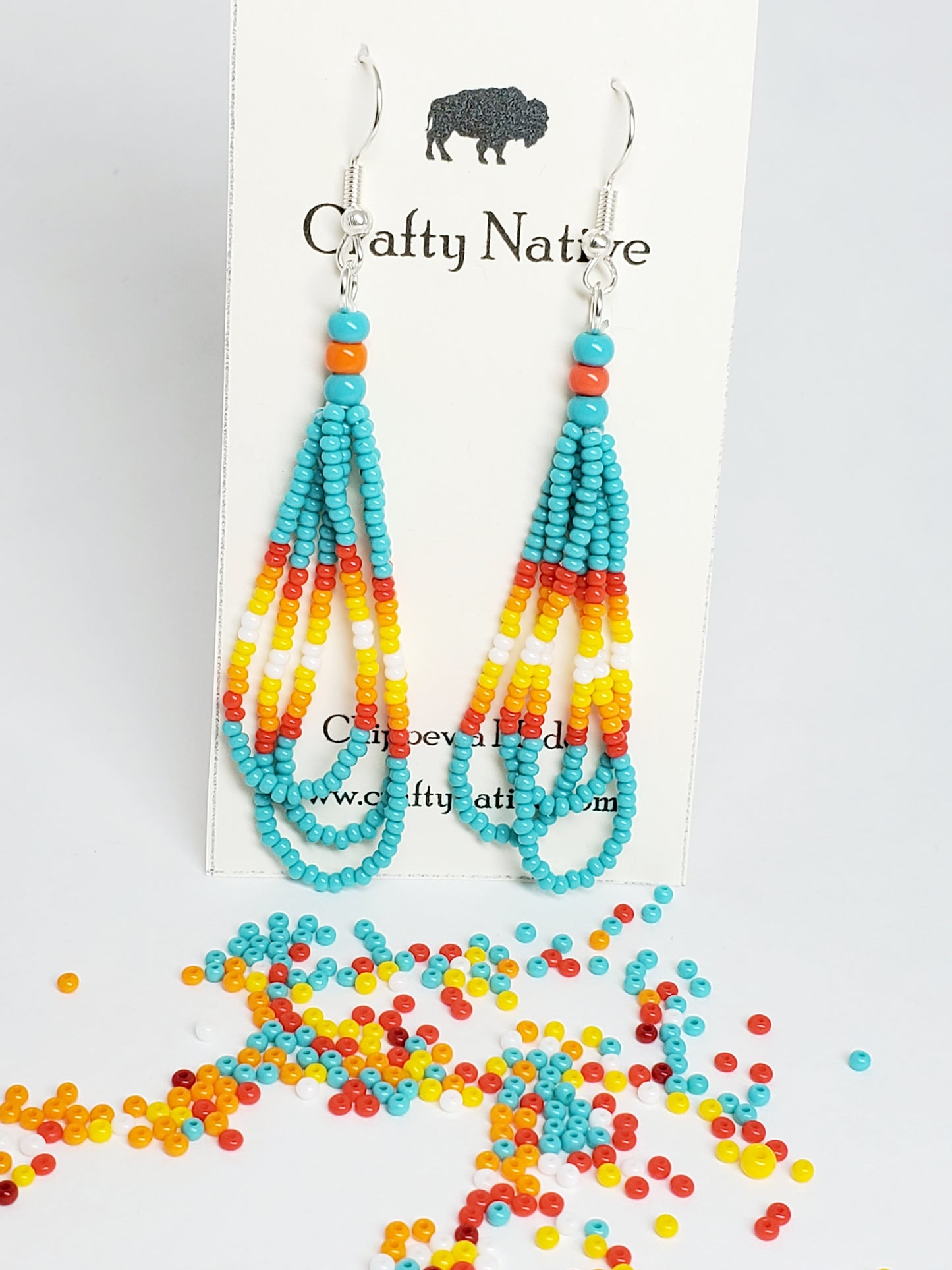 “Fire & Sky” – Native American Style Teardrop Dangle Earrings