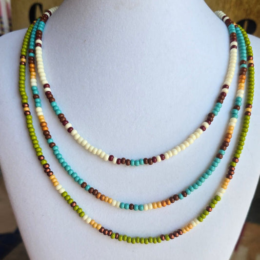 Handmade Natural Simple Big Bead Necklace with Traditional Native American Colors at Crafty Native