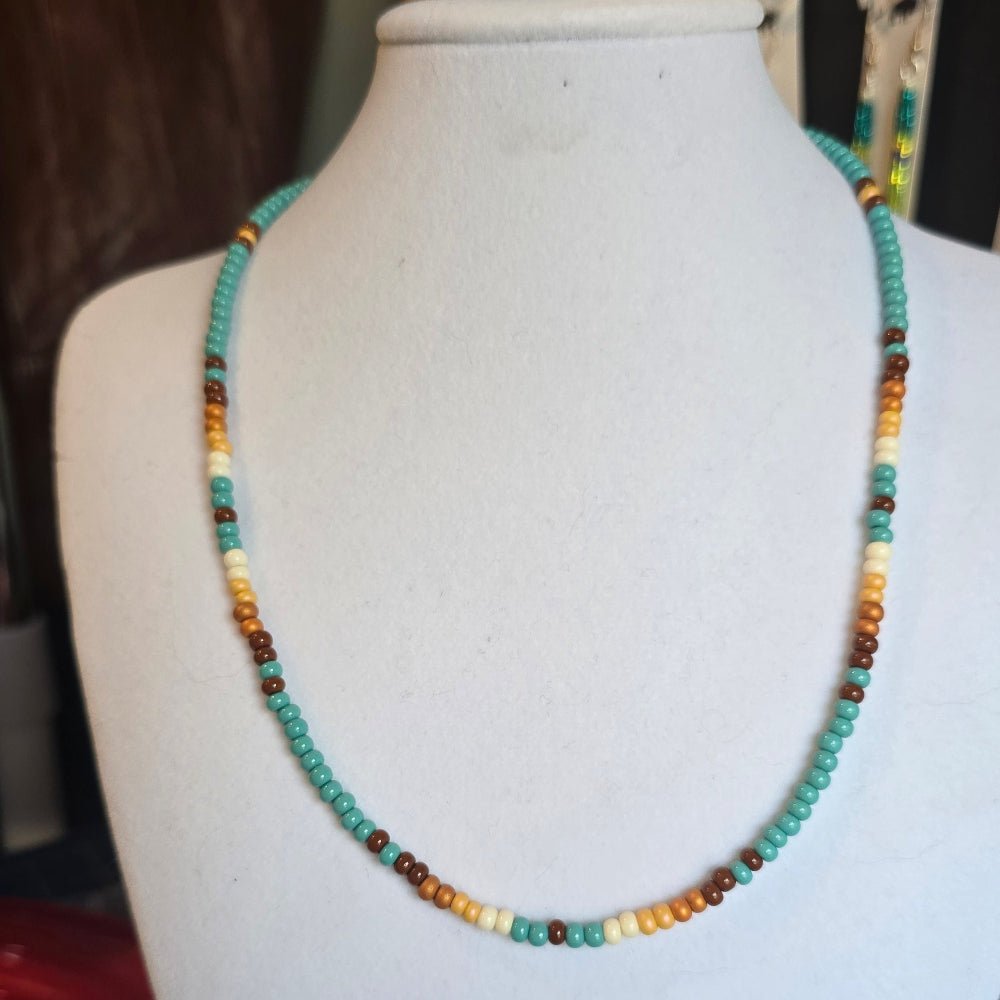 Handmade Natural Simple Big Bead Necklace with Traditional Native American Colors at Crafty Native