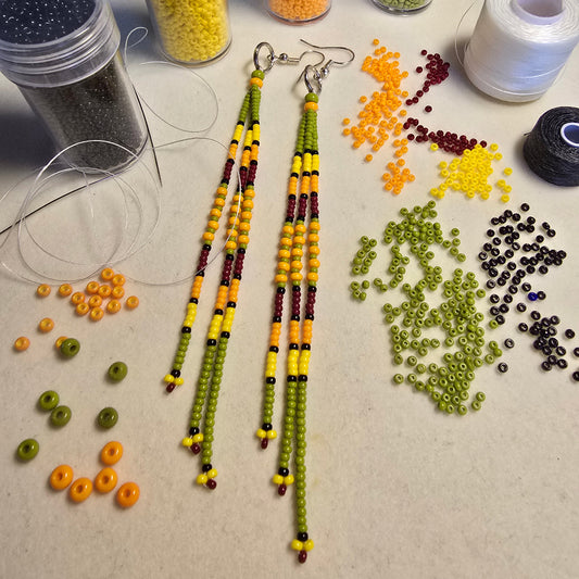 Native 3 dangle long Earrings Green