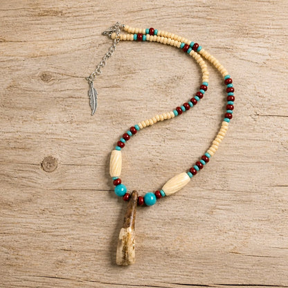 Buffalo Tooth Beaded Turquoise Necklace – Native-Inspired Czech Glass Bead Design