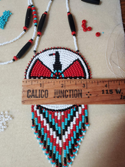 Native Eagle Beaded Fringe Red Medallion