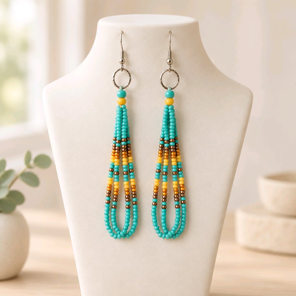 Turquoise Amber Sky – Native American Style Dangle Earrings