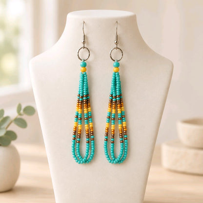 Turquoise Amber Sky – Native American Style Dangle Earrings