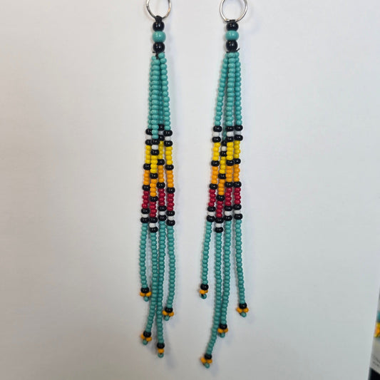 Long Native-Inspired Beaded Dangle Earrings