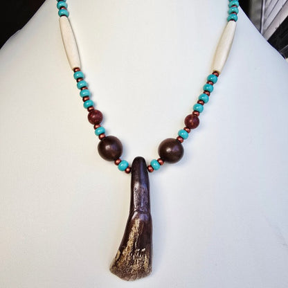 Buffalo Tooth Horn Beaded Necklace with Traditional Native American Colors at Crafty Native