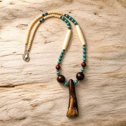 Buffalo Tooth Horn Beaded Necklace Horn with Traditional Native American Colors at Crafty Native