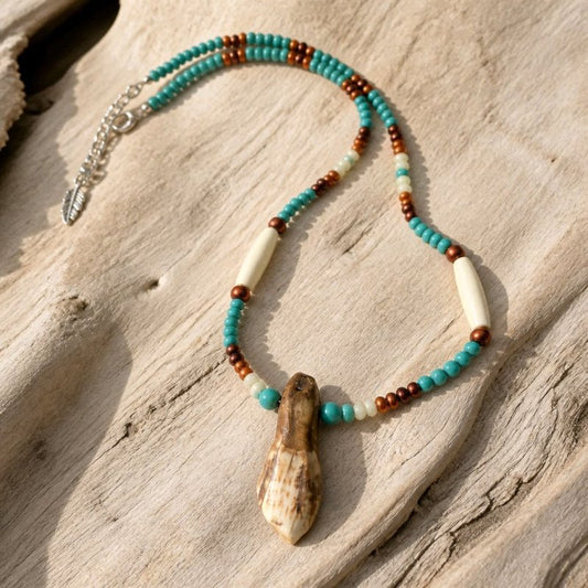 Buffalo Tooth Necklace with Traditional Native American Colors at Crafty Native