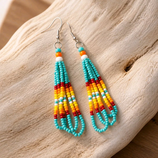 “Fire & Sky” – Native American Style Teardrop Dangle Earrings