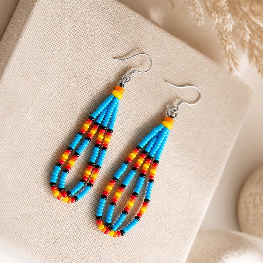 Native-Inspired Turquoise & Traditional Color Beaded Earrings