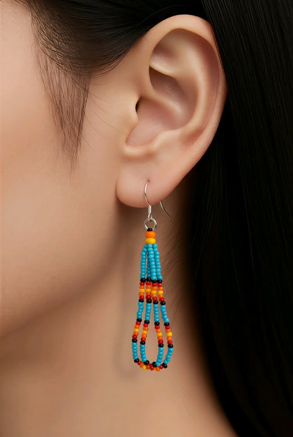 Native-Inspired Turquoise & Traditional Color Beaded Earrings