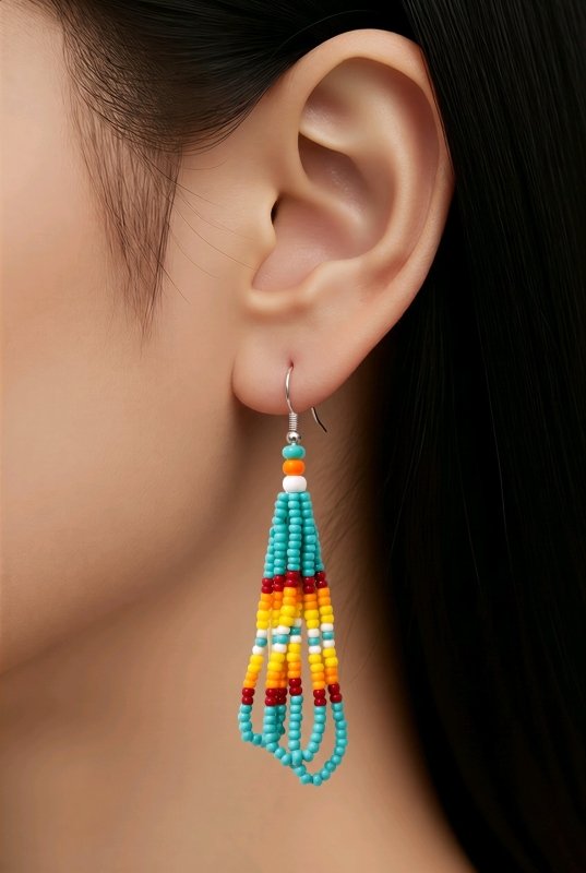 “Fire & Sky” – Native American Style Teardrop Dangle Earrings with Traditional Native American Colors at Crafty Native