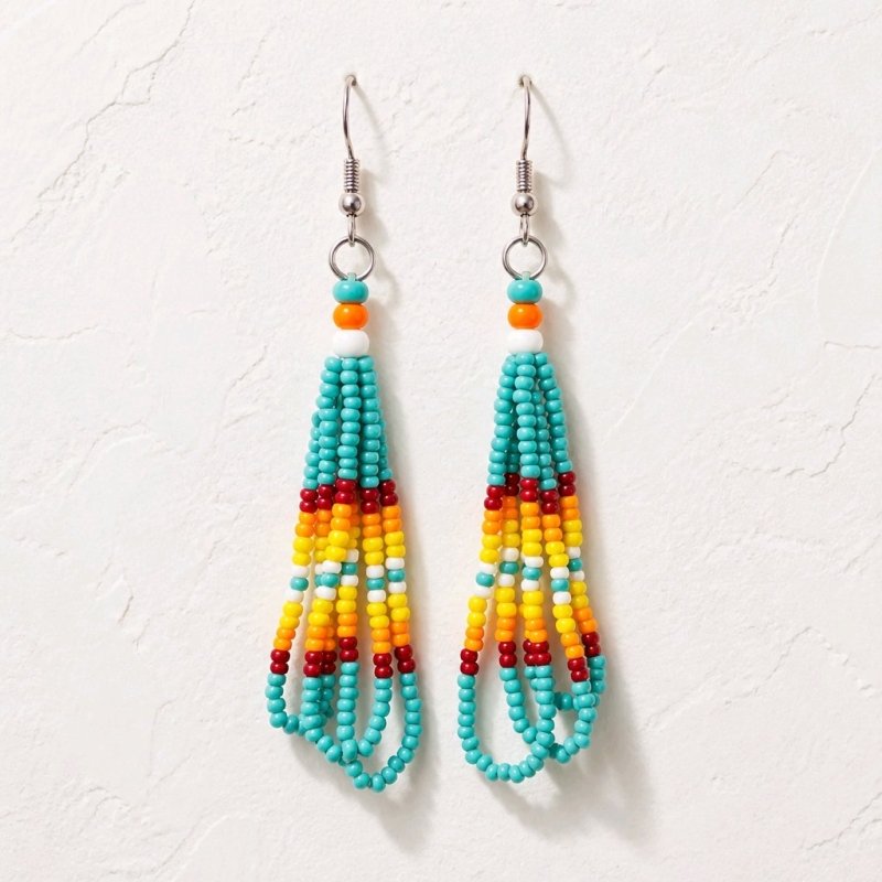 “Fire & Sky” – Native American Style Teardrop Dangle Earrings with Traditional Native American Colors at Crafty Native