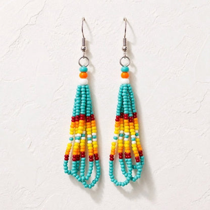 “Fire & Sky” – Native American Style Teardrop Dangle Earrings with Traditional Native American Colors at Crafty Native