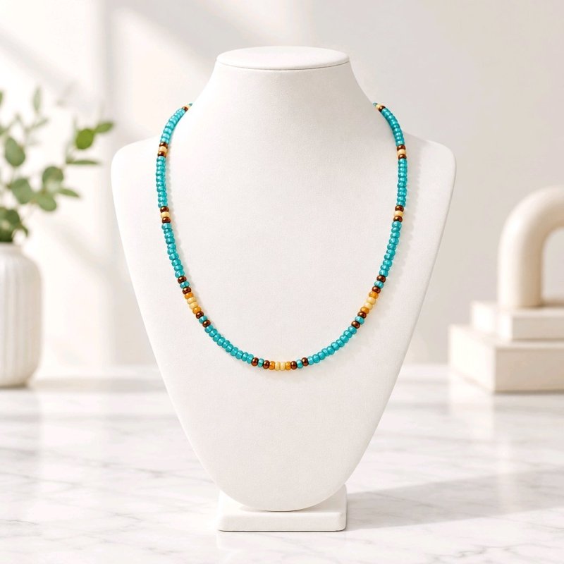 Handmade Natural Simple Big Bead Necklace | Traditional Native American Colors with Traditional Native American Colors at Crafty Native