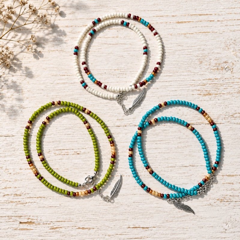 Handmade Natural Simple Big Bead Necklace | Traditional Native American Colors with Traditional Native American Colors at Crafty Native