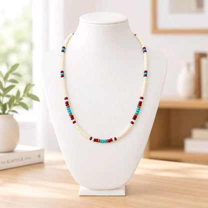 Handmade Natural Simple Big Bead Necklace | Traditional Native American Colors with Traditional Native American Colors at Crafty Native