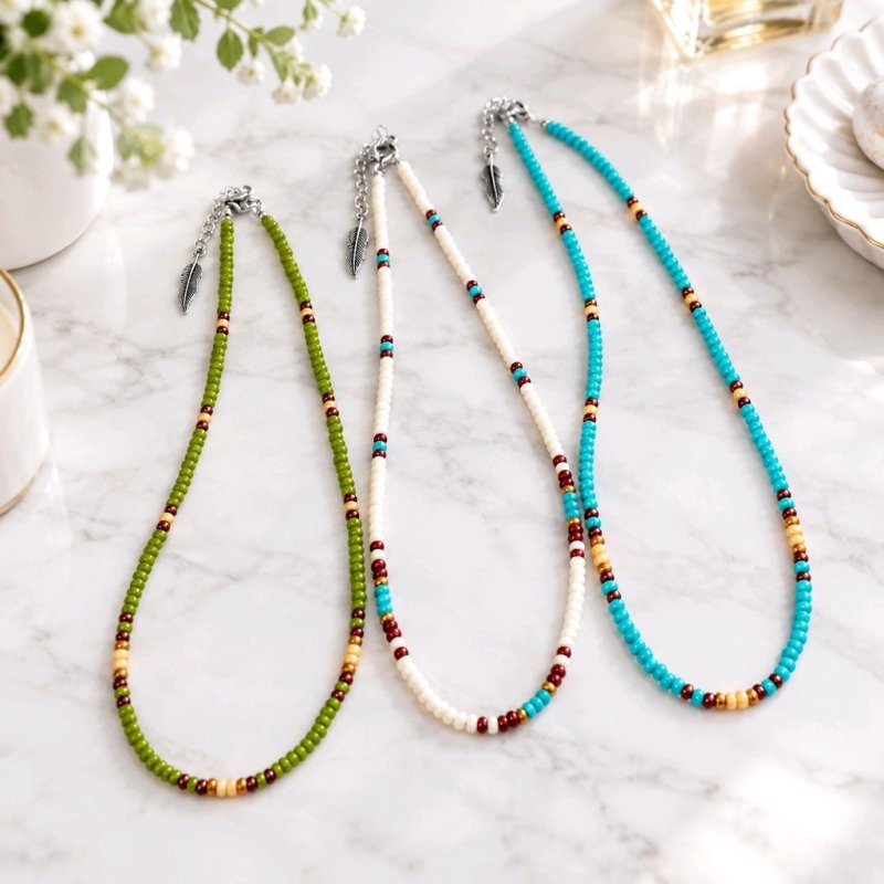 Handmade Natural Simple Big Bead Necklace | Traditional Native American Colors with Traditional Native American Colors at Crafty Native