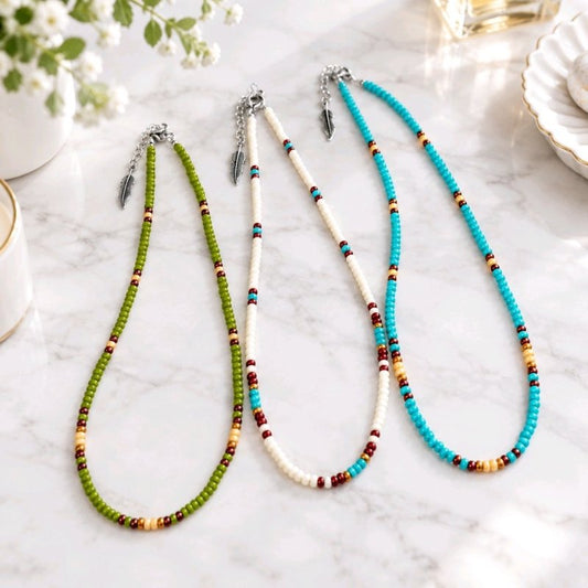 Handmade Natural Simple Big Bead Necklace | Traditional Native American Colors with Traditional Native American Colors at Crafty Native