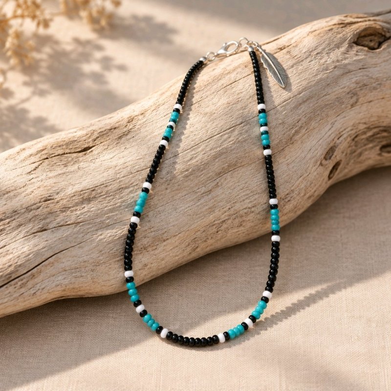 Handmade Simple Big Bead Necklace | Traditional Native American Colors with Traditional Native American Colors at Crafty Native