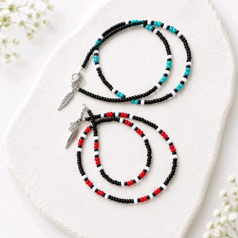 Handmade Simple Big Bead Necklace | Traditional Native American Colors with Traditional Native American Colors at Crafty Native