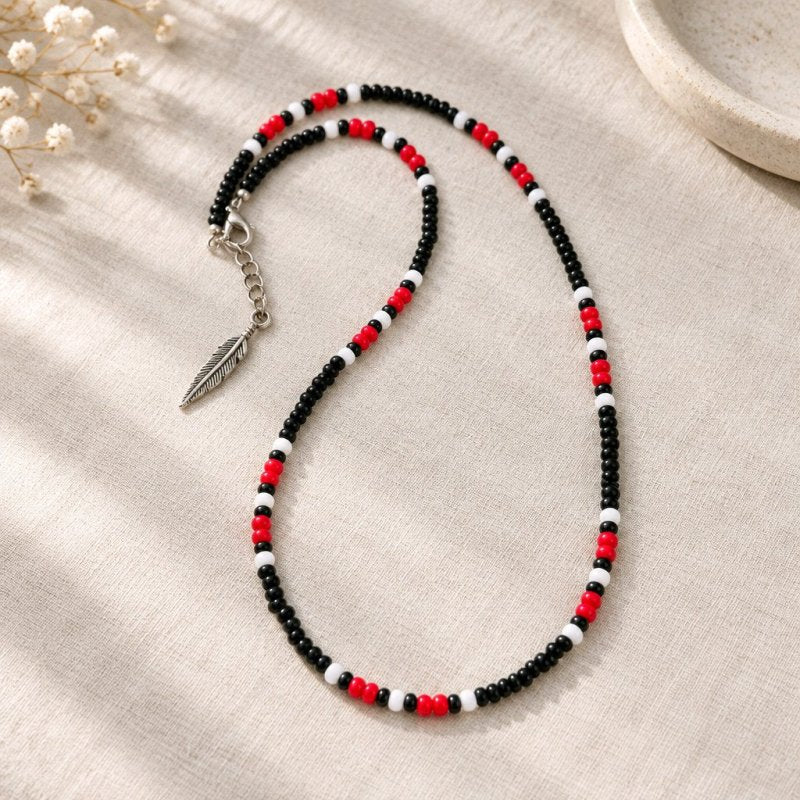 Handmade Simple Big Bead Necklace | Traditional Native American Colors with Traditional Native American Colors at Crafty Native