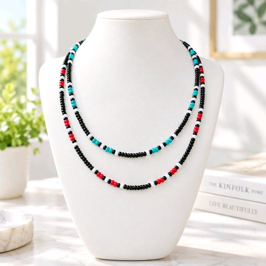 Handmade Simple Big Bead Necklace | Traditional Native American Colors with Traditional Native American Colors at Crafty Native
