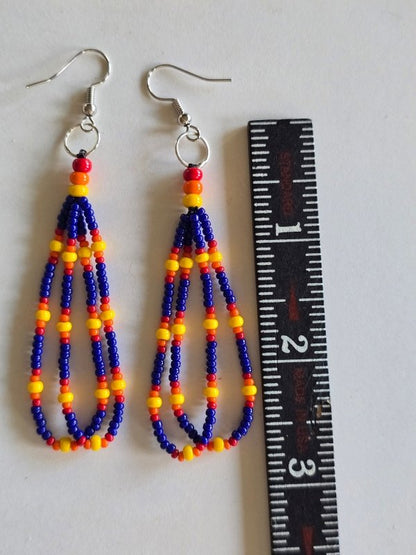 Native American Handmade Czech Glass Seed Bead Necklace &amp; Earring Set –Royal Blue Fire Colors with Traditional Native American Colors at Crafty Native