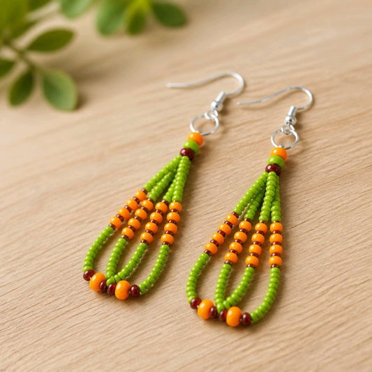 Native-Inspired Green Pow Wow Earrings with Traditional Native American Colors at Crafty Native
