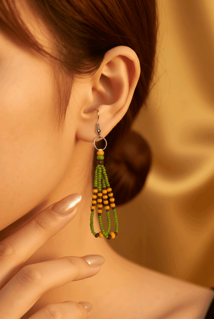 Native-Inspired Green Pow Wow Earrings with Traditional Native American Colors at Crafty Native