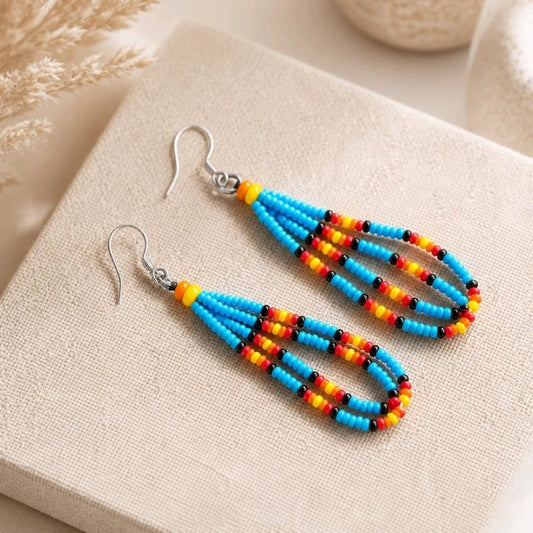 Native-Inspired Turquoise & Traditional Color Beaded Earrings with Traditional Native American Colors at Crafty Native
