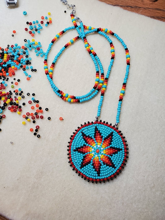 Native Starburst Medallion Beaded Necklace