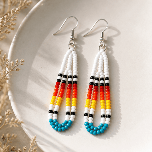 Rainbow Dangle Earrings with Traditional Native American Colors at Crafty Native